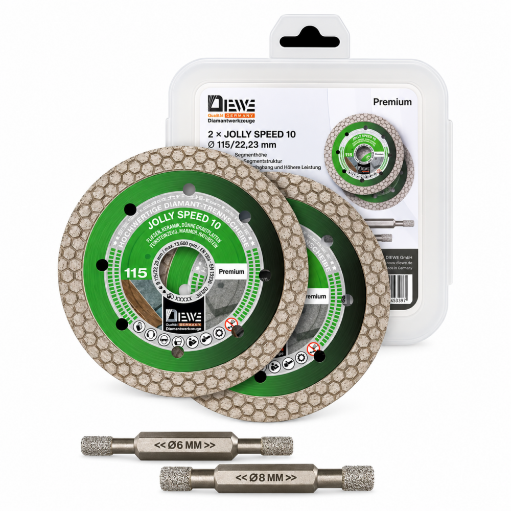 DIEWE JOLLY SPEED 10 Diamant-Trennscheibe 115 mm – 2er Set + Bohrer