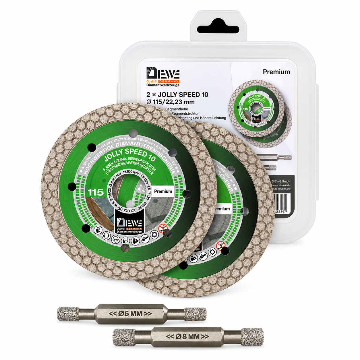 DIEWE JOLLY SPEED 10 Diamant-Trennscheibe 115 mm – 2er Set + Bohrer
