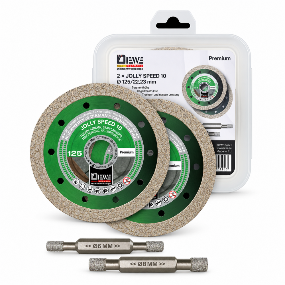 DIEWE JOLLY SPEED 10 Diamant-Trennscheibe 125 mm – 2er Set + Bohrer