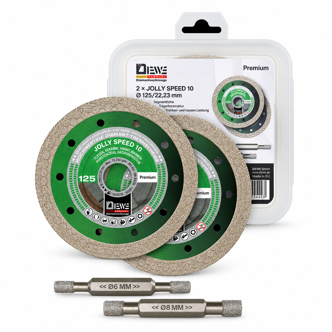 DIEWE JOLLY SPEED 10 Diamant-Trennscheibe 125 mm – 2er Set + Bohrer