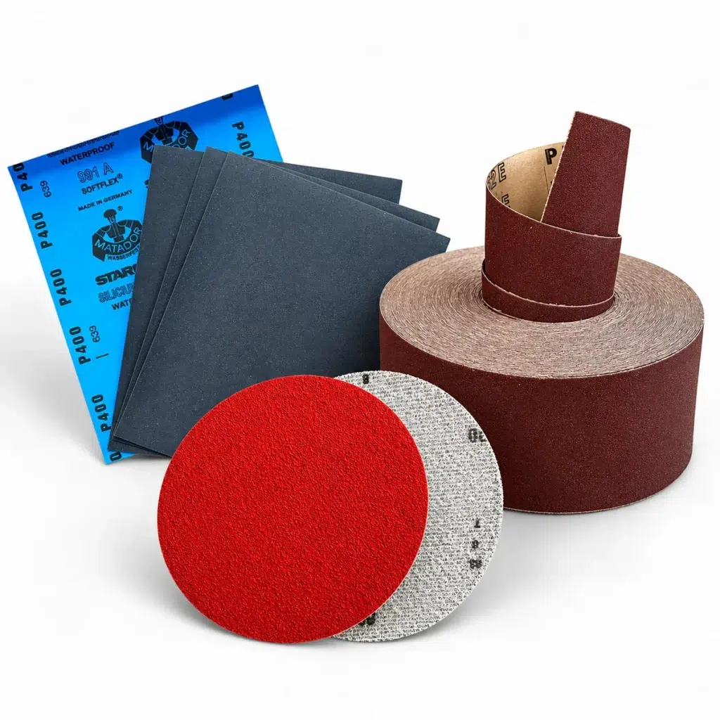 Klettscheiben, Rollen, Schleifpapier Bogen